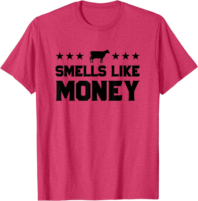 Calf to Cow Farming Apparel Smells Like Money Retro 90s Dairy Farm Gift Shirt T-Shirt - Red Heather