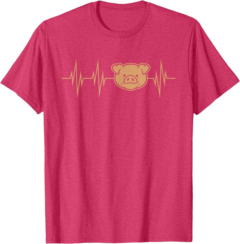 Cute Pulse Line Animal Lover Outfit Men Women Kids I Love My Pig Heart Valve Heartbeat Funny Barn Farmer Gift T-Shirt - Red Heather