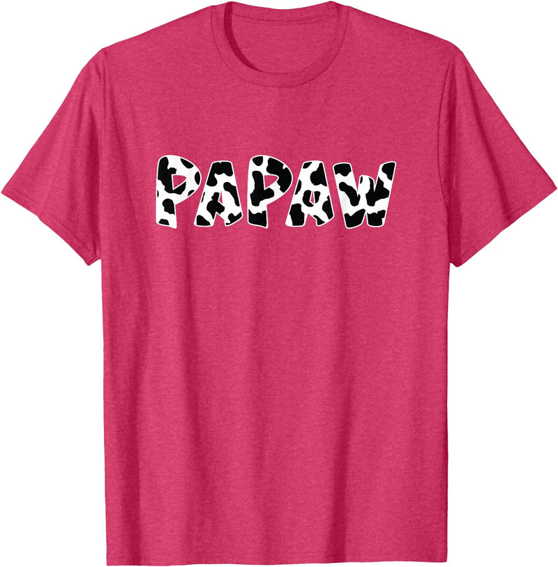 funny saying Gifts for Family Members and more Papaw Cow Print Cow Pattern T-Shirt - Red Heather