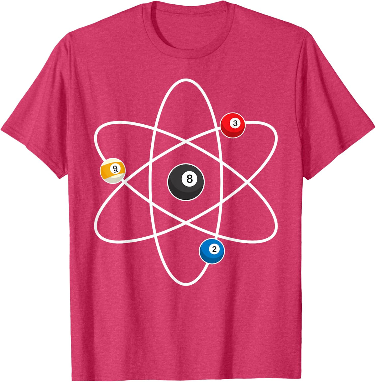 Cool Billiard Design For Men Women Atom Cue Ball Sport Game T-Shirt - Red Heather