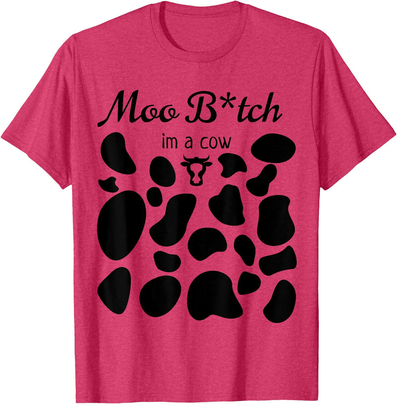 OscursBest Moo I'm a Cow Print Parody Costume Funny Graphic Not Spooky T-Shirt - Red Heather