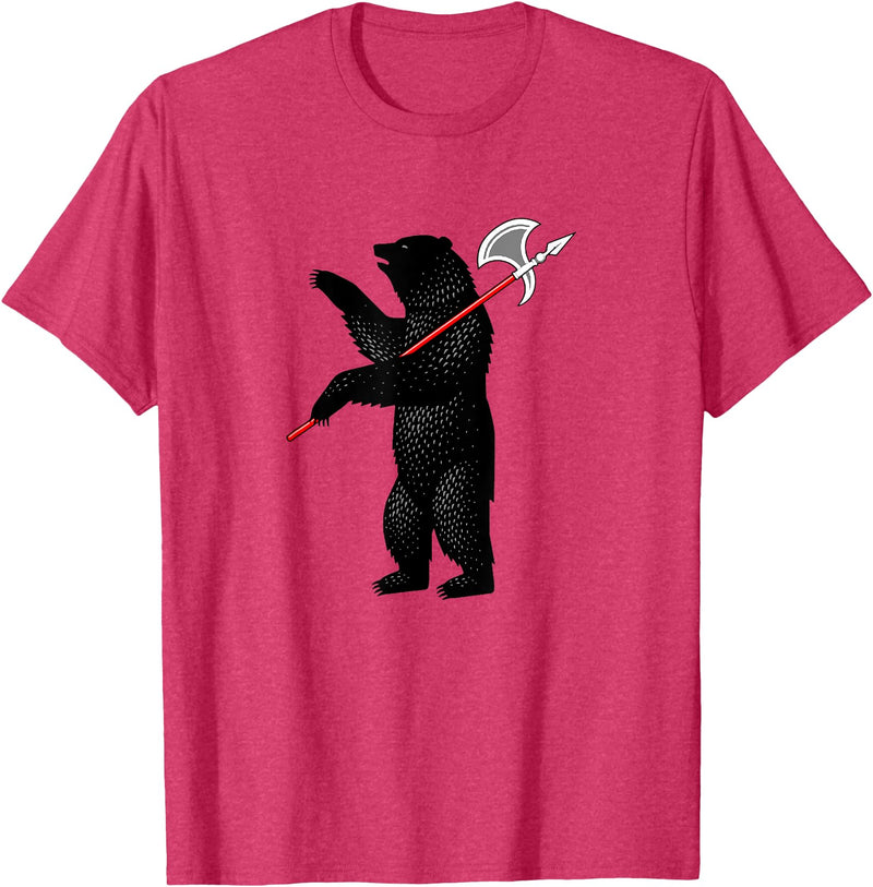 RealCoolShirts AWESOME AXE BEAR - Yaroslavl Russia Flag Halberd Bear Shirt T-Shirt - Red Heather