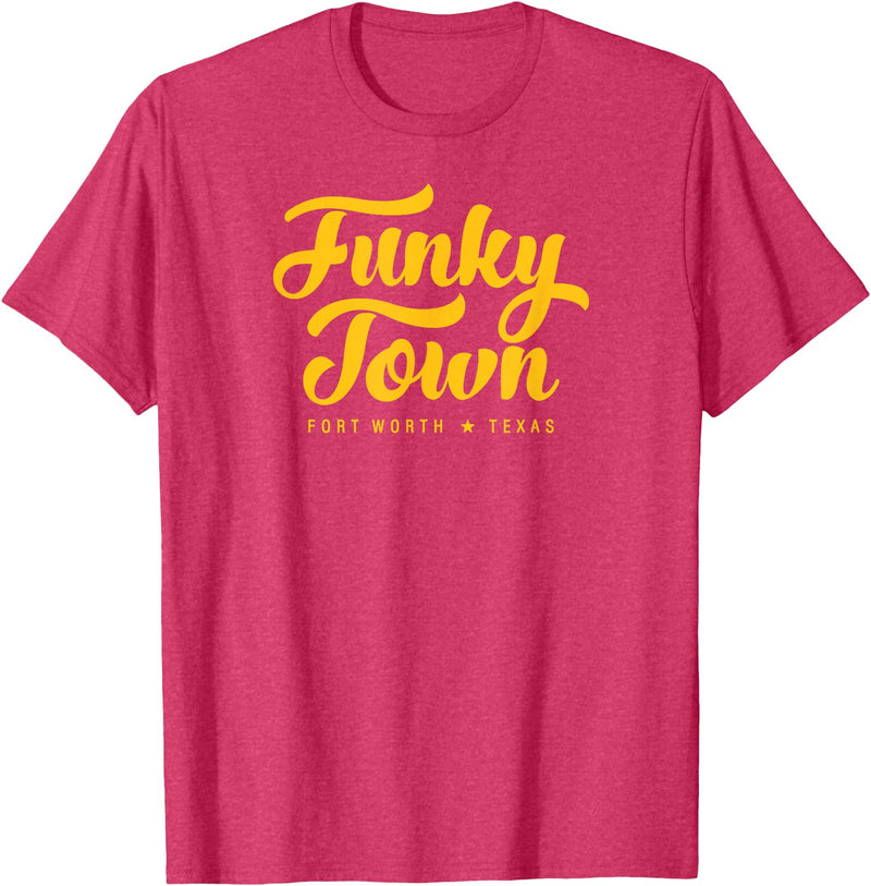 Funky Town Fort Worth Texas Script Design Studio FUNKY TOWN Fort Worth TX Script Design T-Shirt - Red Heather