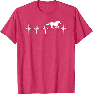 Heartbeat Horse Lover Gifts Women Men Girls Gifts Horse Lover Gifts Heart EKG Heartbeat Pulseline Cardiology T-Shirt - Red Heather