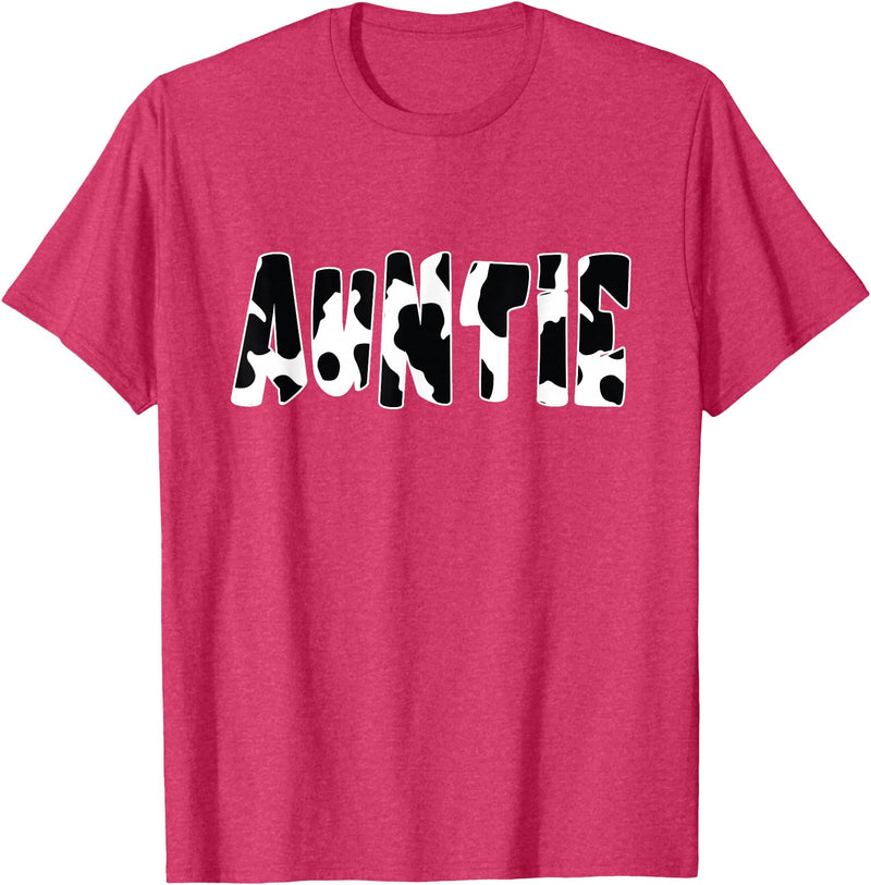 funny saying Gifts for Family Members and more Auntie Cow Print Cow Pattern T-Shirt, Black - Red Heather