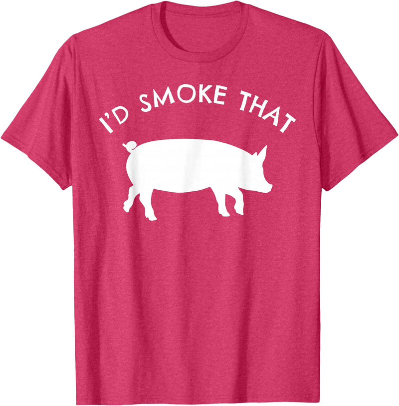 I'd Smoke That Pig Funny Gift Tees I'd Smoke That Pig T-Shirt Funny Smoking BBQ Grilling Gift T-Shirt - Red Heather