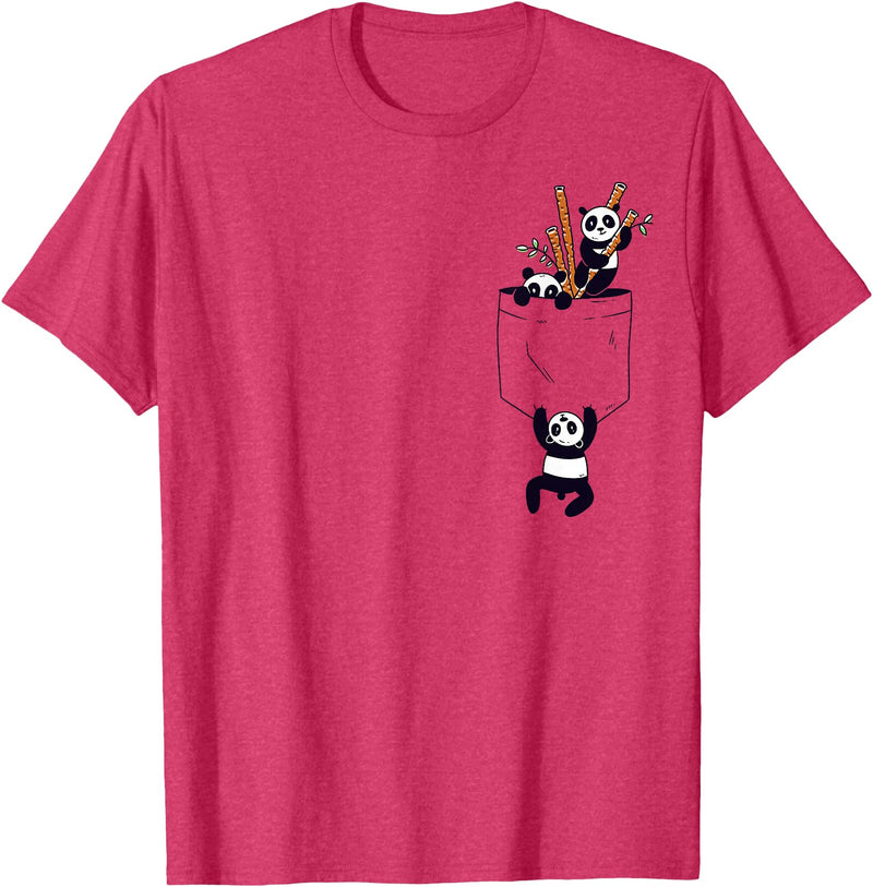 Kawaii Clothes - Anime Merch - japanese streetwear Kawaii Clothes Baby Panda Bear Pocket Panda T-Shirt - Red Heather