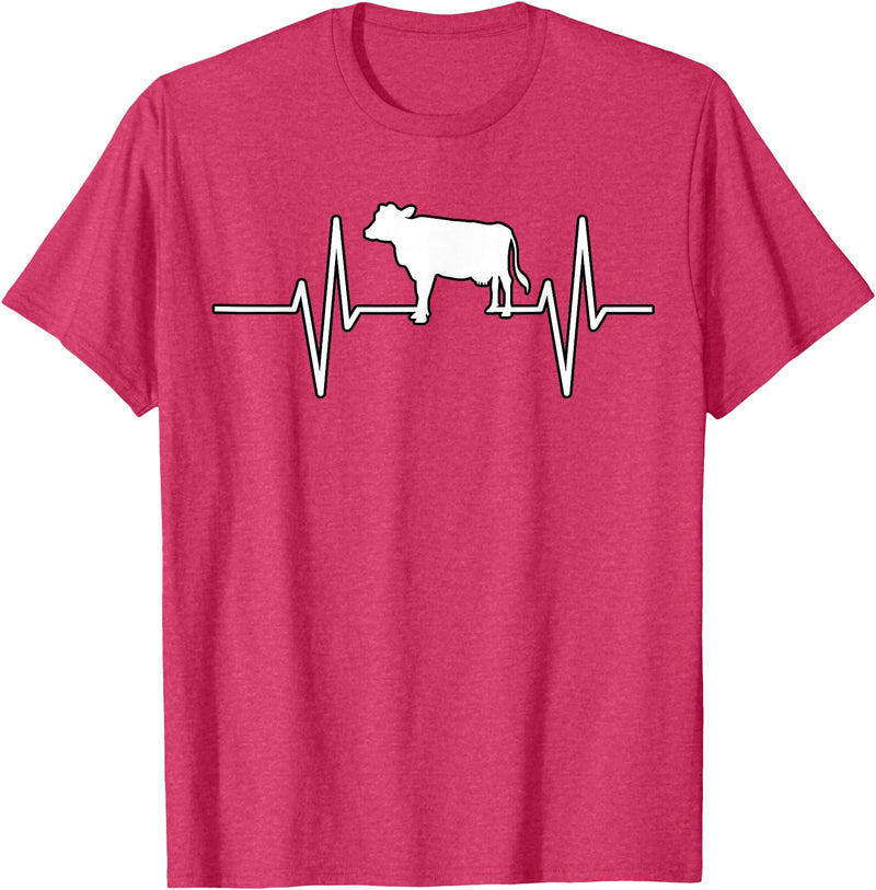 Animal Funny Farmer Farmers Gift Cow Cattle Beef Heartbeat Funny T-Shirt - Red Heather