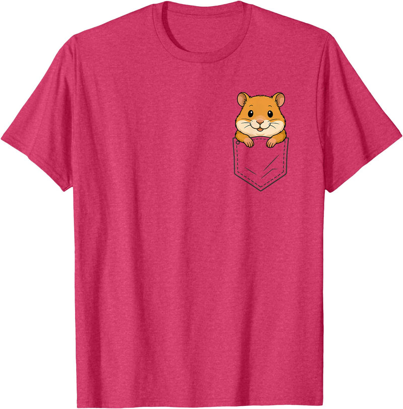 Funny Hamster Peeking in Pocket Animal Lover Men Women Kids T-Shirt - Red Heather