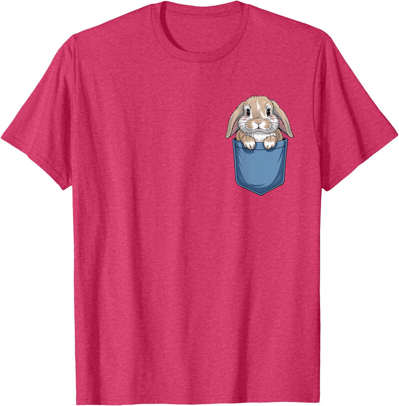 Cute Pocket Rabbit Lovers Bunny Mom T-Shirt in Red Heather