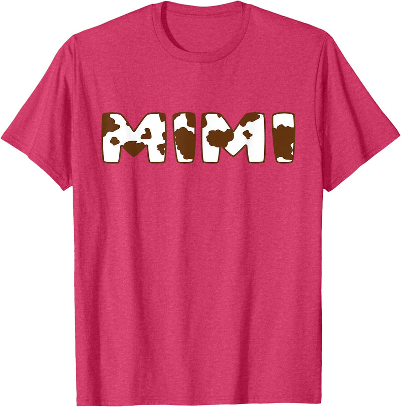 Cow Print For Family Matching Outfits Mimi cow Brown White Animal Print, Cow Pattern Farmer Mimi T-Shirt - Red Heather