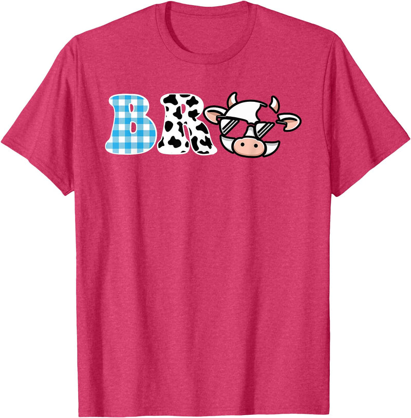 Cow Farm Themed Birthday Party Bro Cow Theme Birthday Party Brother Matching Family T-Shirt - Red Heather