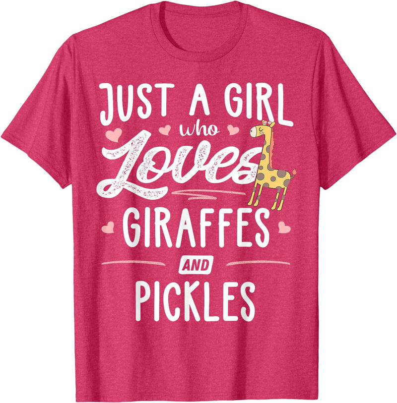 Giraffe Memme Just A Girl Who Loves Giraffes And Pickles Giraffe Gift T-Shirt - Red Heather
