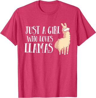 Funny Llama And Alpaca Gifts Funny Llama Girl Just A Girl Who Loves Llamas T-Shirt - Red Heather