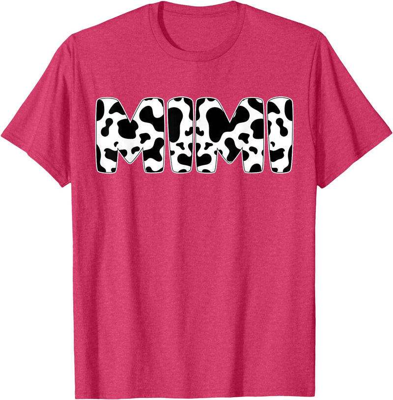 Family Matching Gifts Cow Mimi Cow Print Cow Pattern Mother's Day T-Shirt - Red Heather