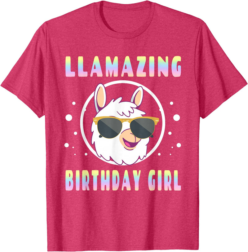 LLama Squad Shirts and Gifts Llama Birthday Girl Party Outfit Amazing Pun Fun Rainbow T-Shirt - Red Heather