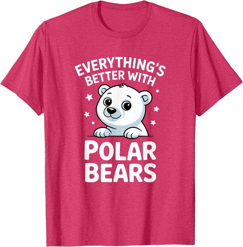 The Cute Animal Apparel Company Cute Polar Bear Lover Adults or Kids Boys Girls Polar Bears T-Shirt - Red Heather