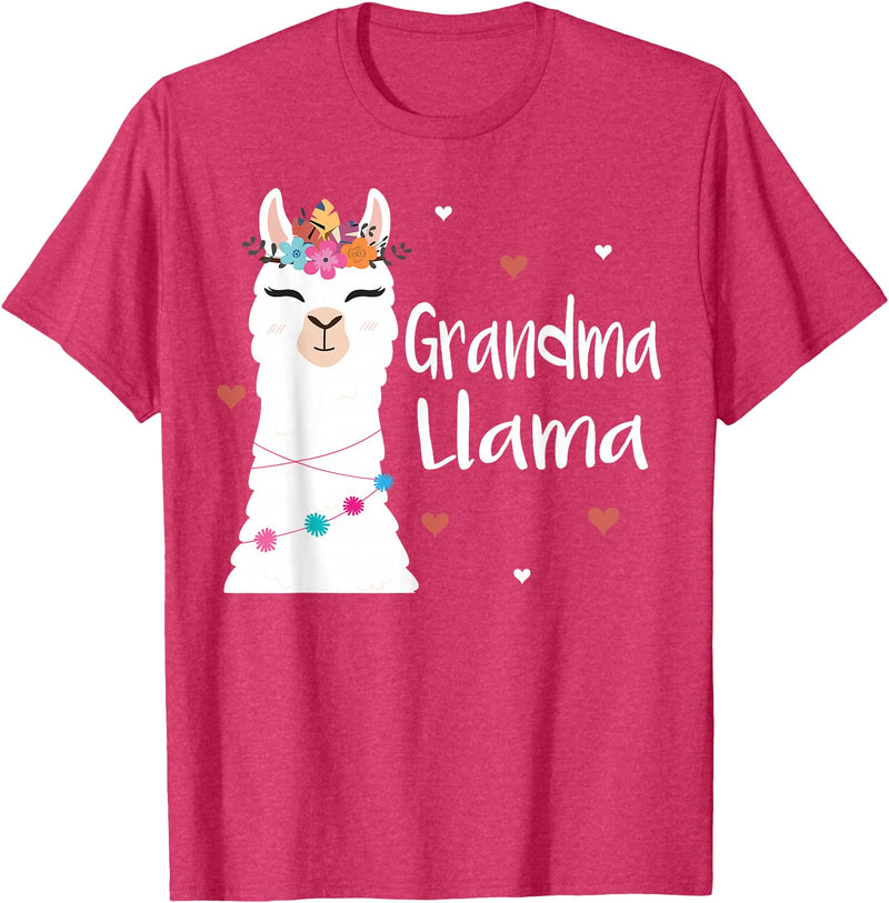 Me & Mommy Llama Co. Grandma Llama Cute Llamas Lover Best Grandmother Ever T-Shirt - Red Heather
