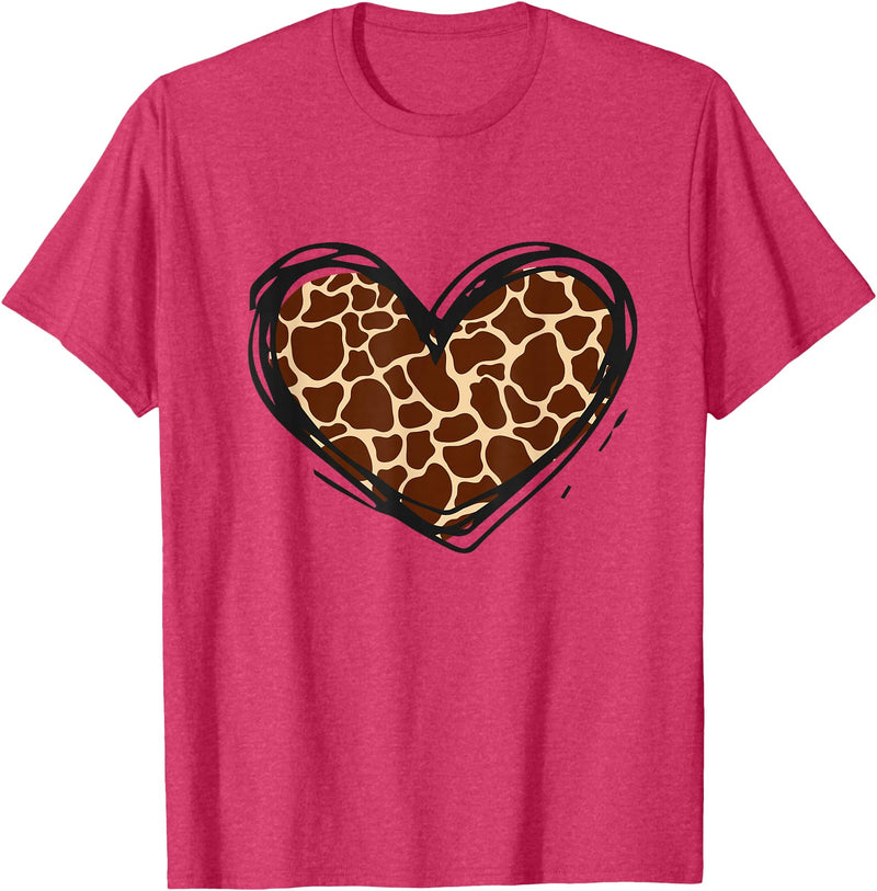 Giraffe Print Apparel Giraffe Heart Giraffe Print Clothes T-Shirt - Red Heather