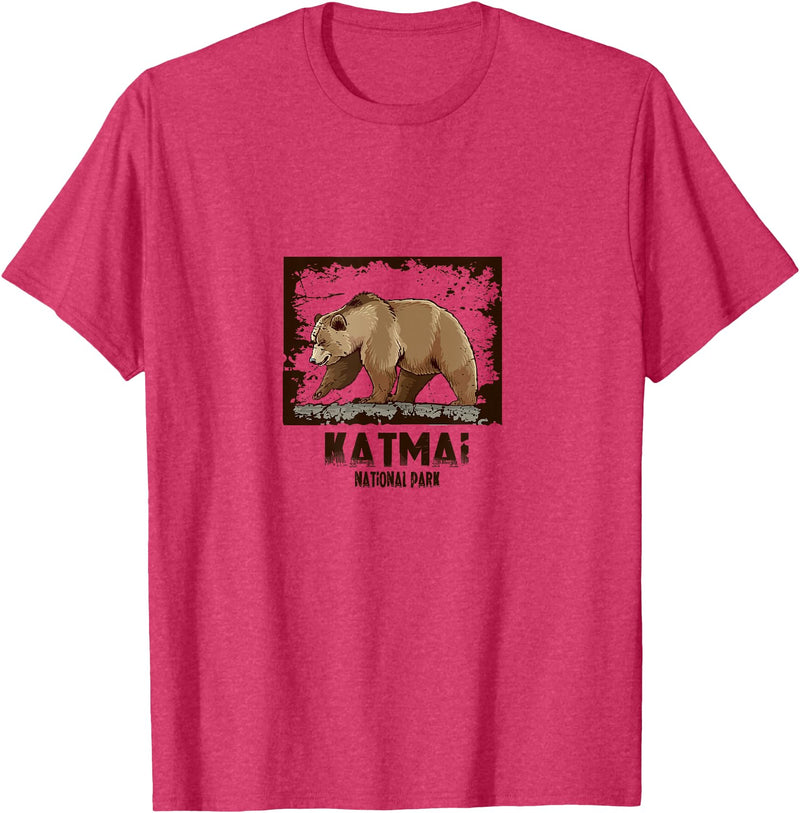 National Parks Nature Lovers Camping Apparel Katmai National Park Bear T-Shirt - Red Heather