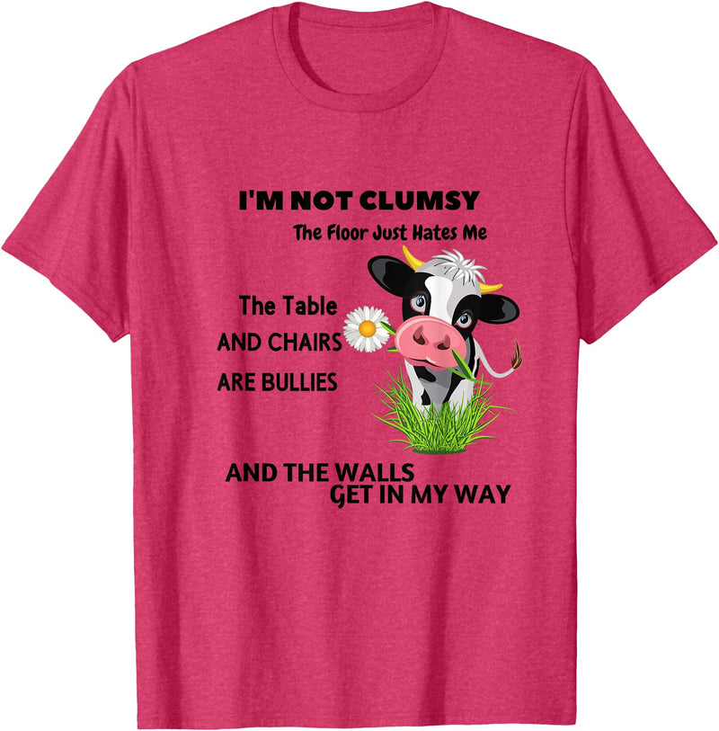 Funny Cow I'm Not Clumsy The Floor Cow I'm Not Clumsy The Floor Just Hates Me The Table T-Shirt - Red Heather
