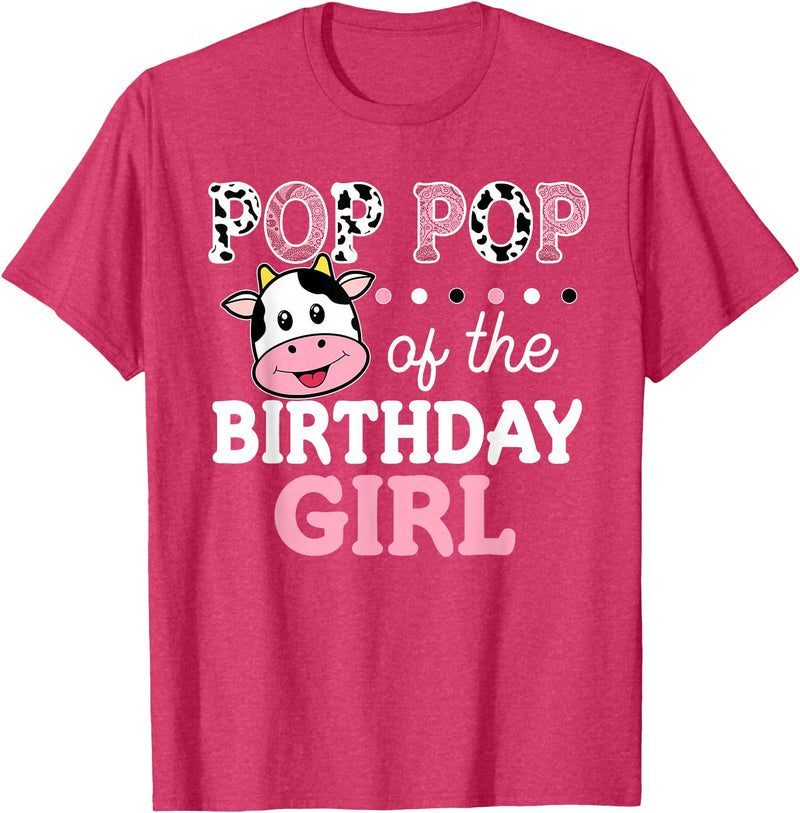 Cow Birthday Shirts For Family Men Women Cow Lover Pop Pop of The Birthday Girl Shirt Farm Cow Grandpa 1st T-Shirt - Red