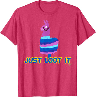 gamer shirts by jean olivier Funny llama outfit gamer outfit just loot it T-Shirt - Red Heather