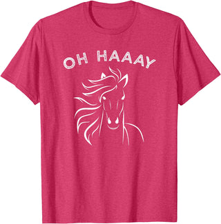 Horse Tee Apparel Funny Oh Haaay Horse T-Shirt, Funny Oh Hey Horse Tee T-Shirt - Red Heather