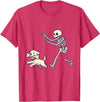 Funny Skeleton Dog Bone Halloween Kawaii Dog Steals Bone from Skeleton Running Halloween T-Shirt - Red Heather