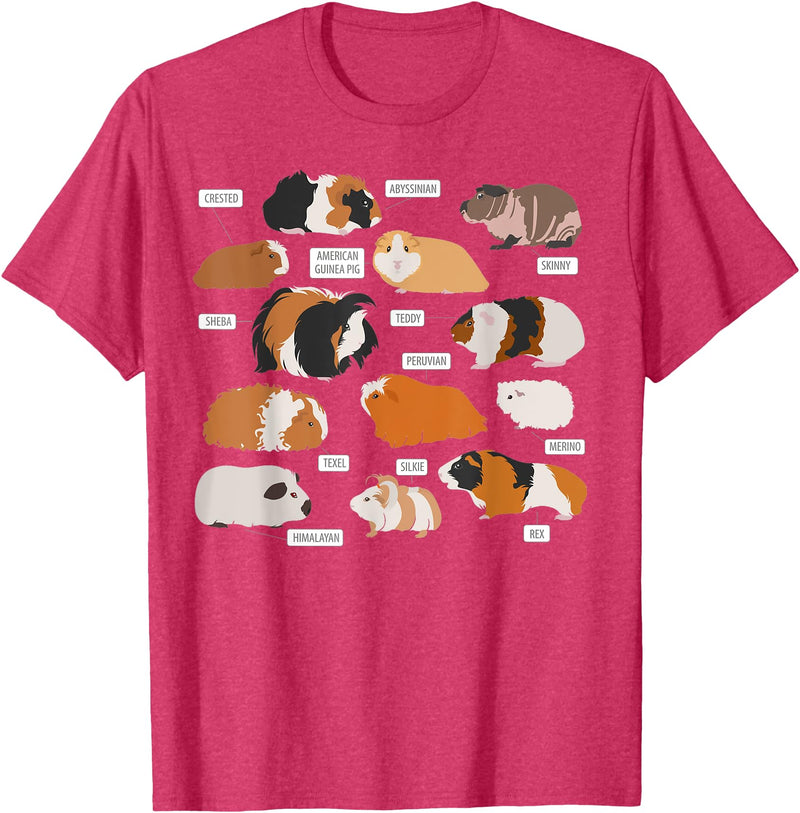 Guinea pig breeds Shirt Shirt Costume Clothing Tee Guinea pig breeds Shirt Shirt Costume Clothing Accessories T-Shirt - Red Heather
