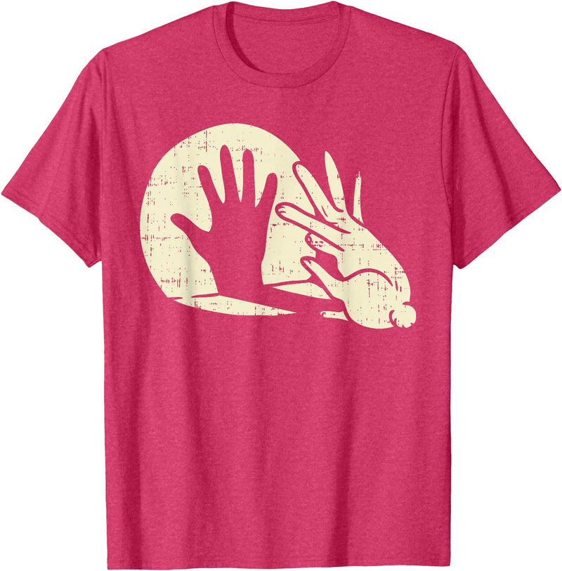 Funny Rabbit Animal Bunny Lover Shadow Play Pun Gift T-Shirt in Red Heather