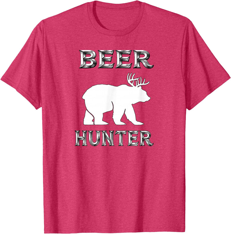 funny Beer Hunter shirt Funny Bear Deer BEER Hunting Tee Shirt T-Shirt - Red Heather