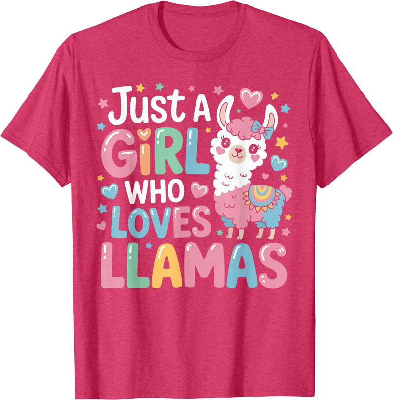 Funny Adorable Llama Lover Just a Girl Who Loves Cute Llamas Gifts for Girls Kids T-Shirt - Red Heather