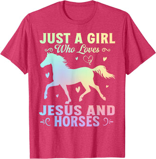 Jesus and Horses Christian Religious. Just A Girl Who Loves Jesus And Horses T-Shirt - Red Heather