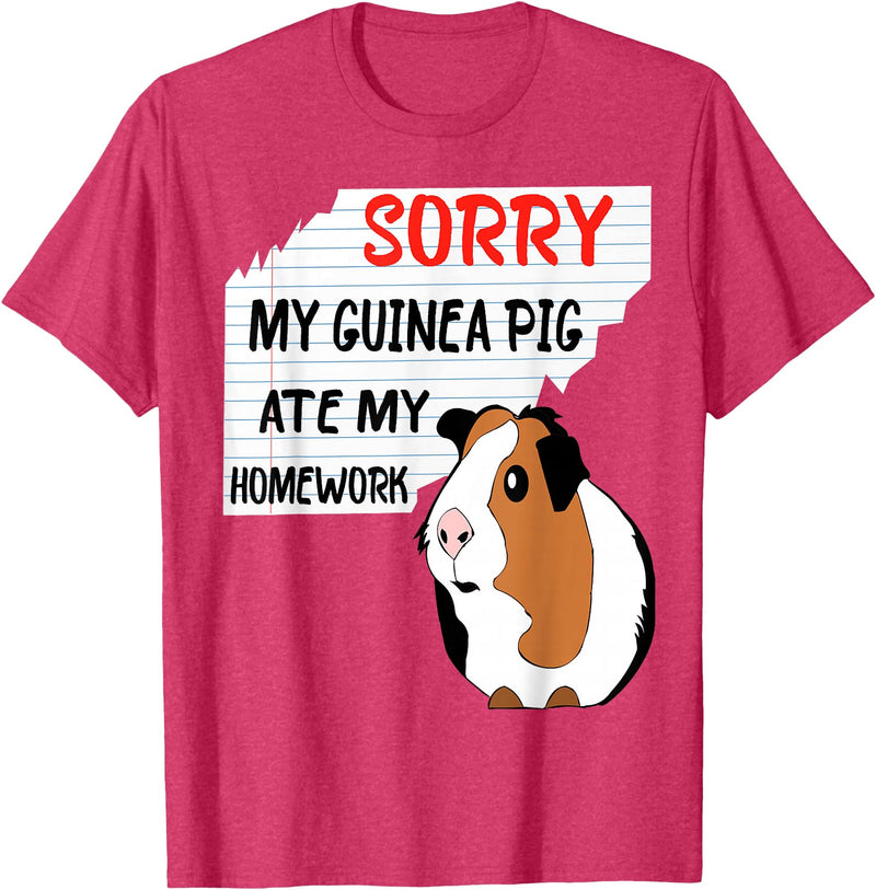 Funny Back to School Sorry My Guinea Pig Ate My Homework School Funny Guinea Pig T-Shirt - Red Heather