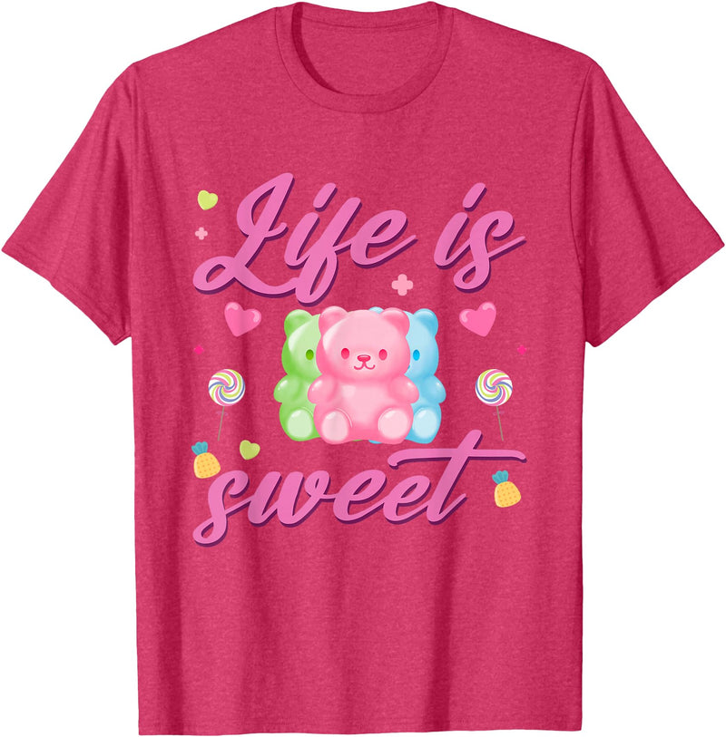 Funny gummy bear lover gummy bear candy Gummy Bear Life is Sweet Candy Gummy Bear T-Shirt - Red Heather