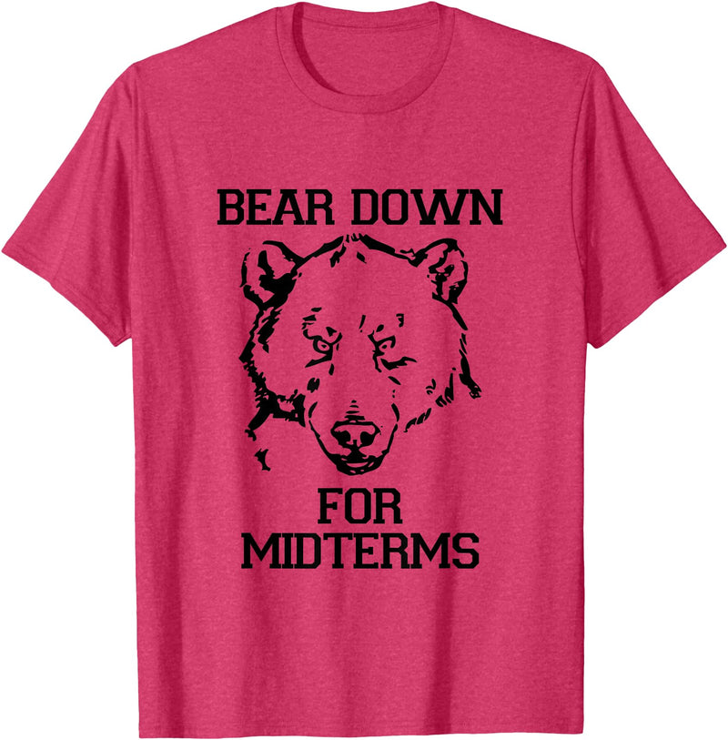 Bee Kind Tees Funny College Tests - Bear Down For Midterms T-Shirt - Red Heather