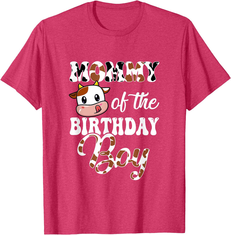 Love Family Matching Mommy of The Birthday Boy Cow Farm 1St Birthday Boy T-Shirt - Red Heather