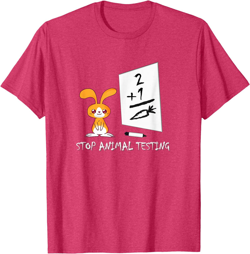 Cute Rabbit Bunny Stop Animal Testing Funny Kawaii T-Shirt in Red Heather