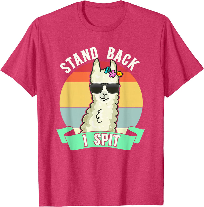 Retro Sunset Llama Spitter Joke Girls Boys Toddler Funny Llama Lover Stand Back I Spit Cute Llamas Spitting Pet T-Shirt - Red Heather