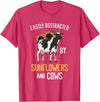 Funny Gift Idea for Sunflower and Cow Lovers Easily Distracted By Sunflowers and Cows T-Shirt - Red Heather