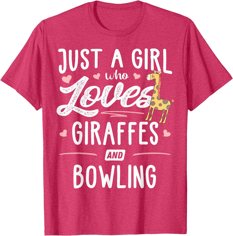 Giraffe Memme Just A Girl Who Loves Giraffes and Bowling Giraffe Gift T-Shirt - Red Heather