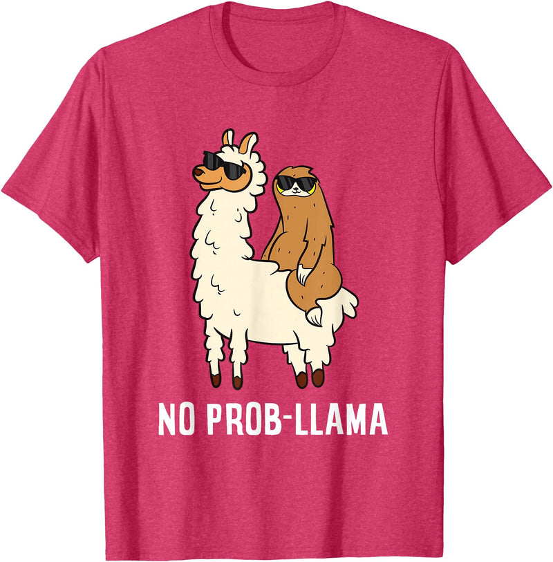 The Llama Lover No Prob-llama Cute No Prob Llama T-Shirt - Red Heather