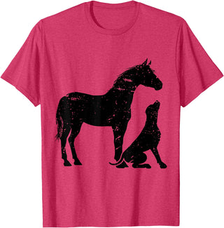 Horse And Dog Companions Forever Horse and Dog Silhouette Love Harmony T-Shirt - Red Heather