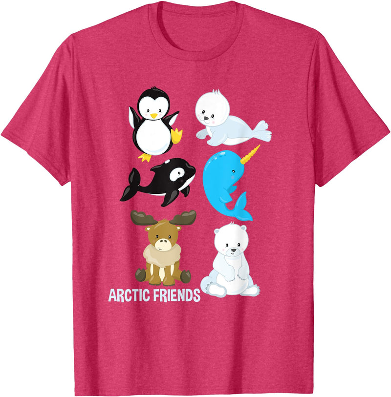 Adorable Sea Animals Tees Arctic Animals Penguin Seal Whale Polar Bear Narwhal T-Shirt T-Shirt - Red Heather