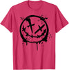 JL Design Media Evil Smile Face Splatter Silhouette Party T-Shirt - Red Heather