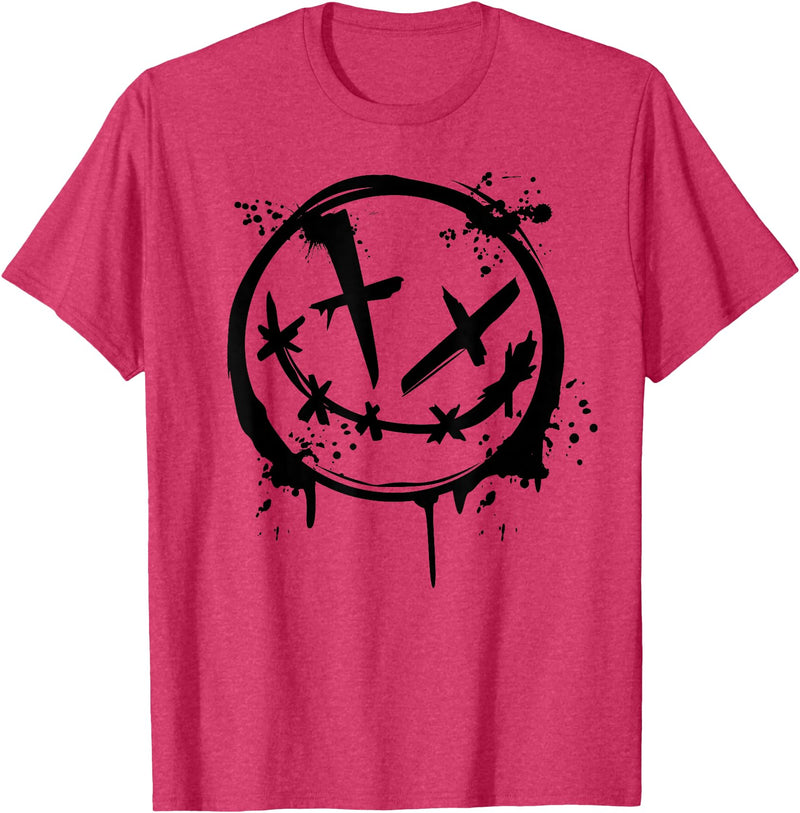 JL Design Media Evil Smile Face Splatter Silhouette Party T-Shirt - Red Heather