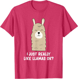 Funny Llama And Alpaca Gifts I Just Really Like Llamas T-Shirt - Red Heather