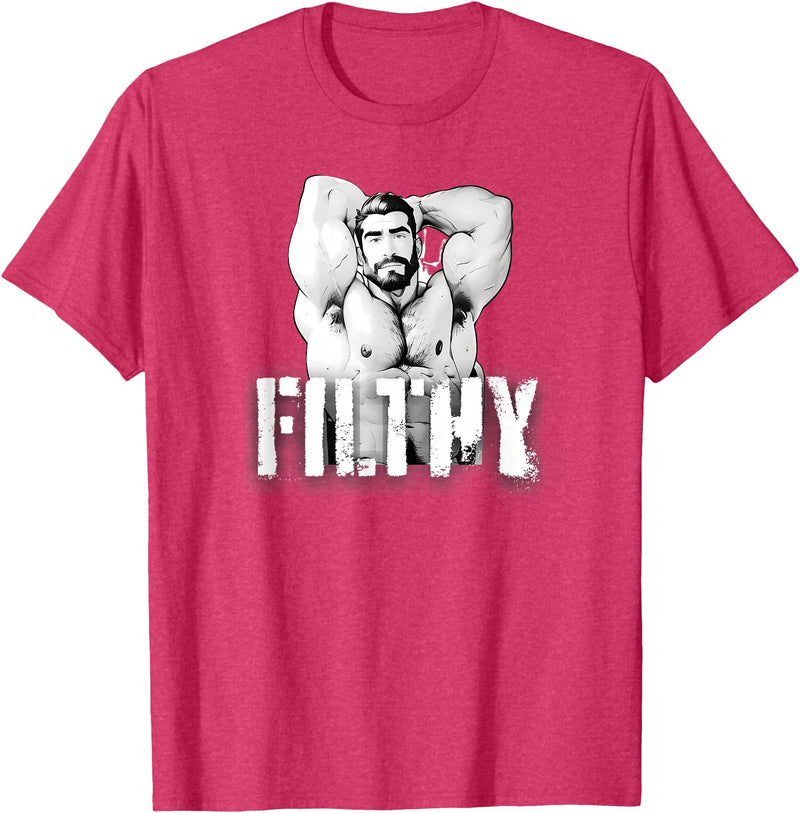 Muscular Daddy Bear Art By Big Daddy Bear Mens Filthy Gay Bear Muscle Daddy Bear LGBT Gay Pride 2024 T-Shirt - Red Heather