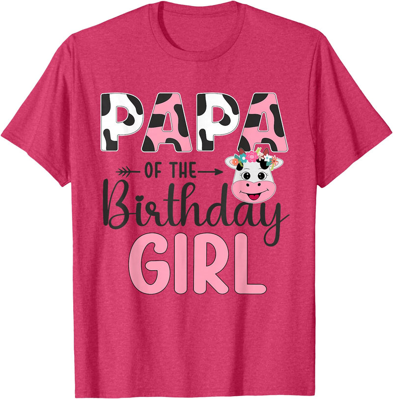 Cow Birthday Shirt For Family Men Women Cow Lover Papa of The Birthday Girl Farm Cow 1 St Birthday Girl T-Shirt - Red Heather